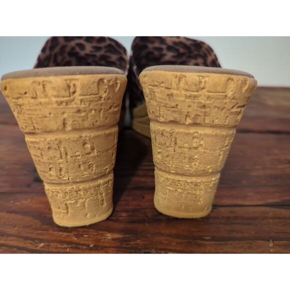 Onex Christina Cork Wedge Sandal Leopard Print Women’s 41 US 8.5 Made In Italy - Picture 6 of 7